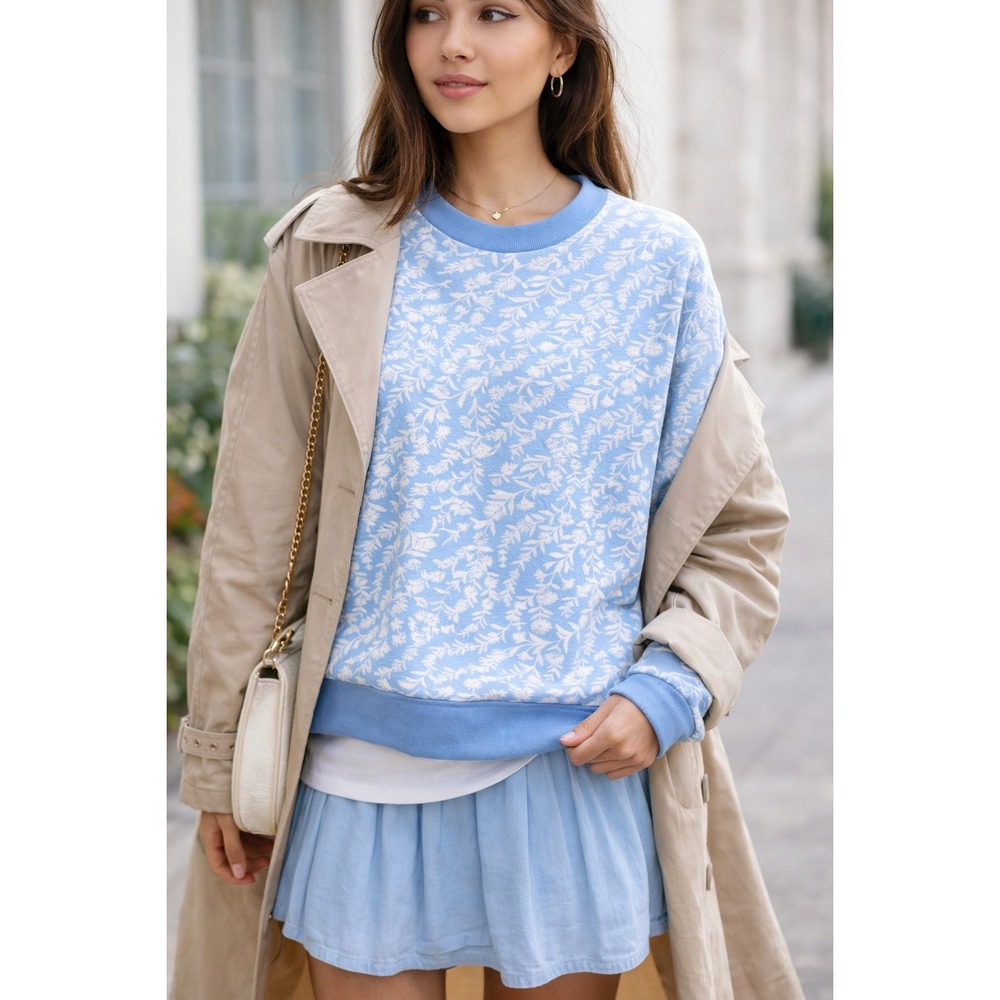 Banjanan sweatshirt size S blue‎ floral cotton cozy layering